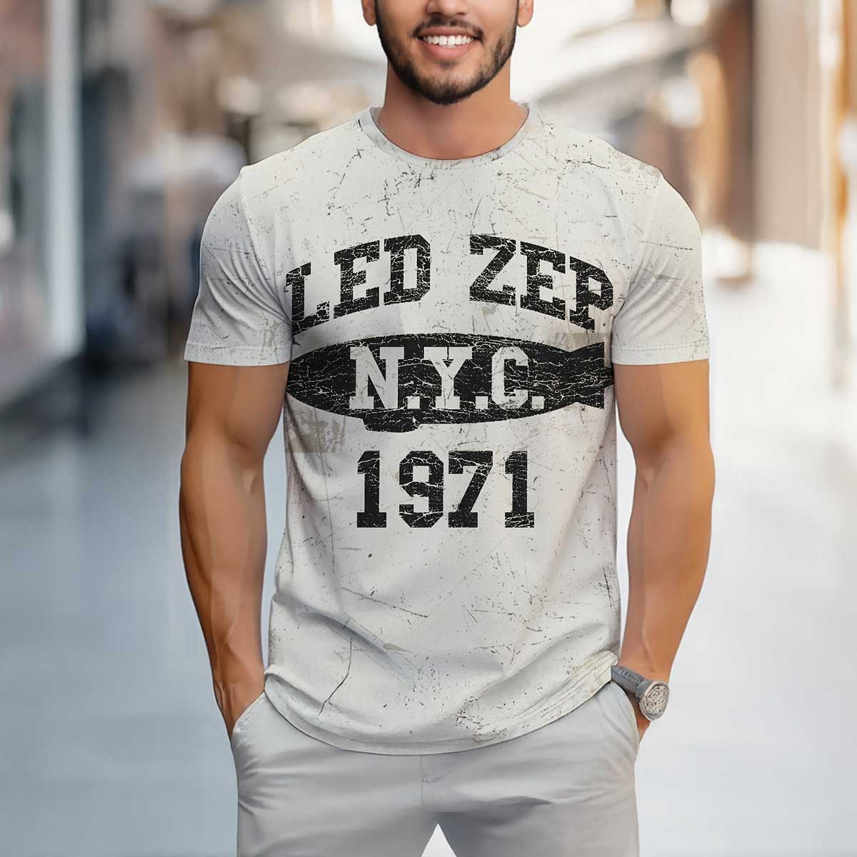 Mens Led Zeppelin NYC 1971 Crackle T-shirt XL – Rock N Sport Store