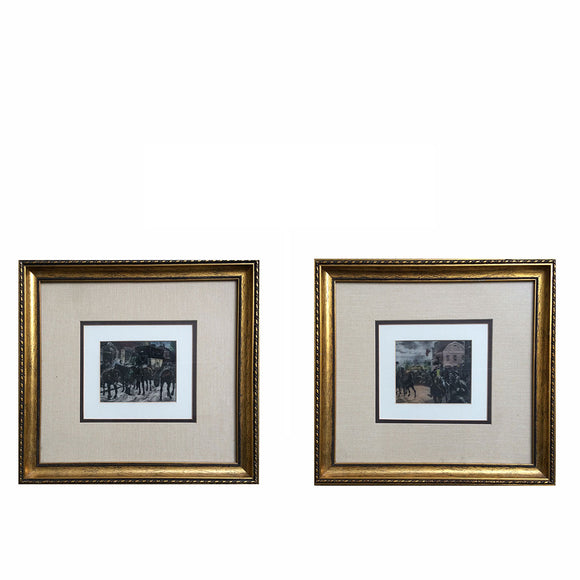 Set of 2 Framed Color Engraving/ Etchings 1885 Thulstrup Repro