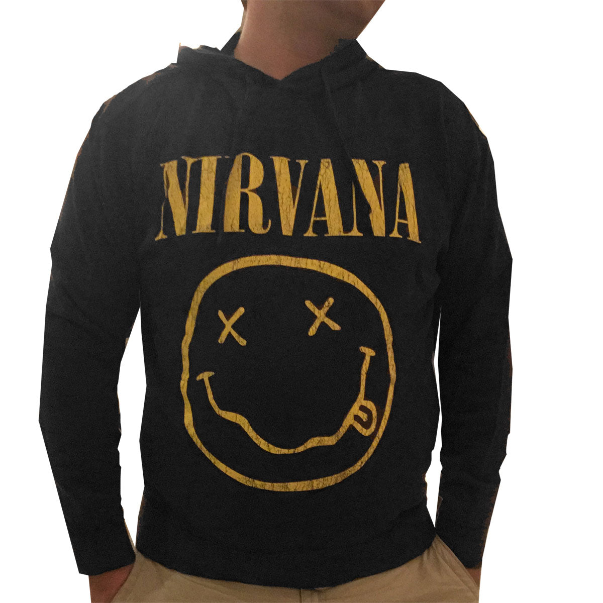 Nirvana Jumbo Distressed Smiley Face Hoodie Black NEW MD – Rock N 