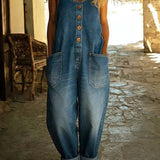 Retro Buckle Multi-Pocket Overalls Jumpsuit | 3/4 Sleeve