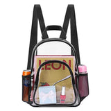 Clear backpack with visible contents on a white background
