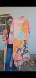 Baha Ranch Retro Pop Western Desert Cowboy Button Up Shirt Dress Duster Kimono