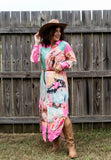 Baha Ranch Retro Pop Western Desert Cowboy Button Up Shirt Dress Duster Kimono