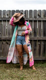 Baha Ranch Retro Pop Western Desert Cowboy Button Up Shirt Dress Duster Kimono