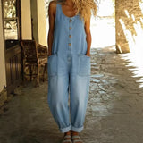 Retro Buckle Multi-Pocket Overalls Jumpsuit | 3/4 Sleeve