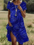 Ethnic Print Midi Dress – Scoop Neck Geometric Pattern