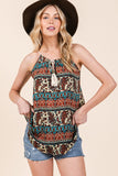 Boho Front Tassel Tie Sleeveless Woven Top