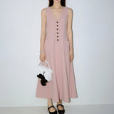 Women's V-Neck Sleeveless Button-Up Pencil Dress