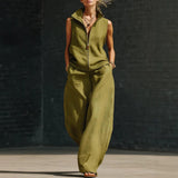 Women's Sleeveless Zippered Linen Two-Piece Set