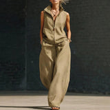 Women's Sleeveless Zippered Linen Two-Piece Set