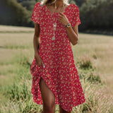 Ethnic Print Midi Dress – Scoop Neck Geometric Pattern