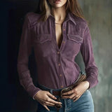 Deerskin Velvet Long Sleeve Patchwork Blouse | Retro Style