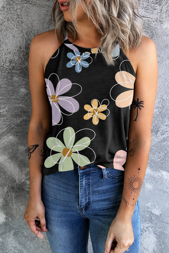 70’s Floral Print Round Neck Tank Top