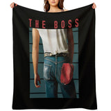 Throw blanket wirh Bruce Springsteen Born in the USA album cover and'THE BOSS' printed on it.