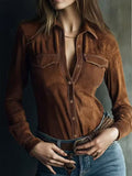 Deerskin Velvet Long Sleeve Patchwork Blouse | Retro Style