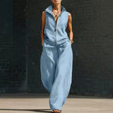 Women's Sleeveless Zippered Linen Two-Piece Set