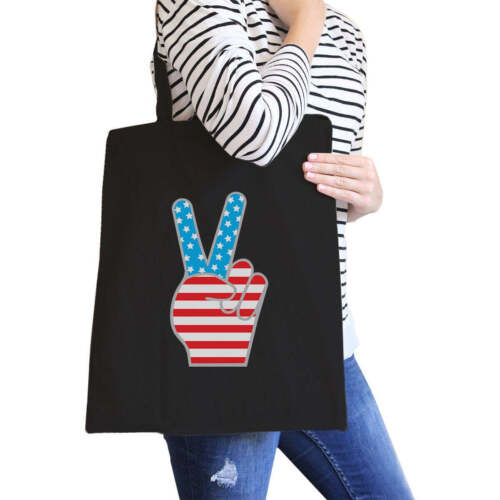 Peace Sign American Flag Tote Bag
