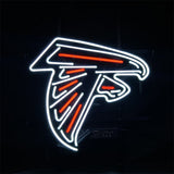 Neon sign of a Atlanta Falcons logo on a black background