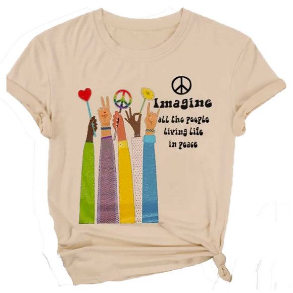 Imagine all the people living life in peace t-shirt quote from John Lennon