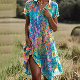 Ethnic Print Midi Dress – Scoop Neck Geometric Pattern