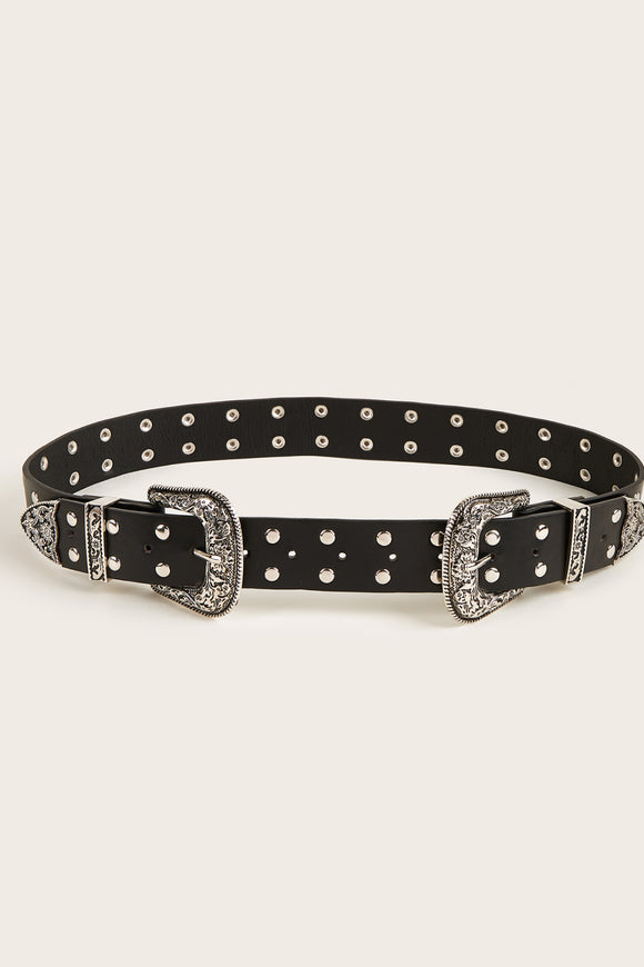 Double Row Studded Faux Leather Belt