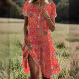 Ethnic Print Midi Dress – Scoop Neck Geometric Pattern