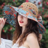 Women's Patterned Straw Beach Sun Hat – Round Crown UV Protection Summer Hat