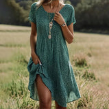 Ethnic Print Midi Dress – Scoop Neck Geometric Pattern