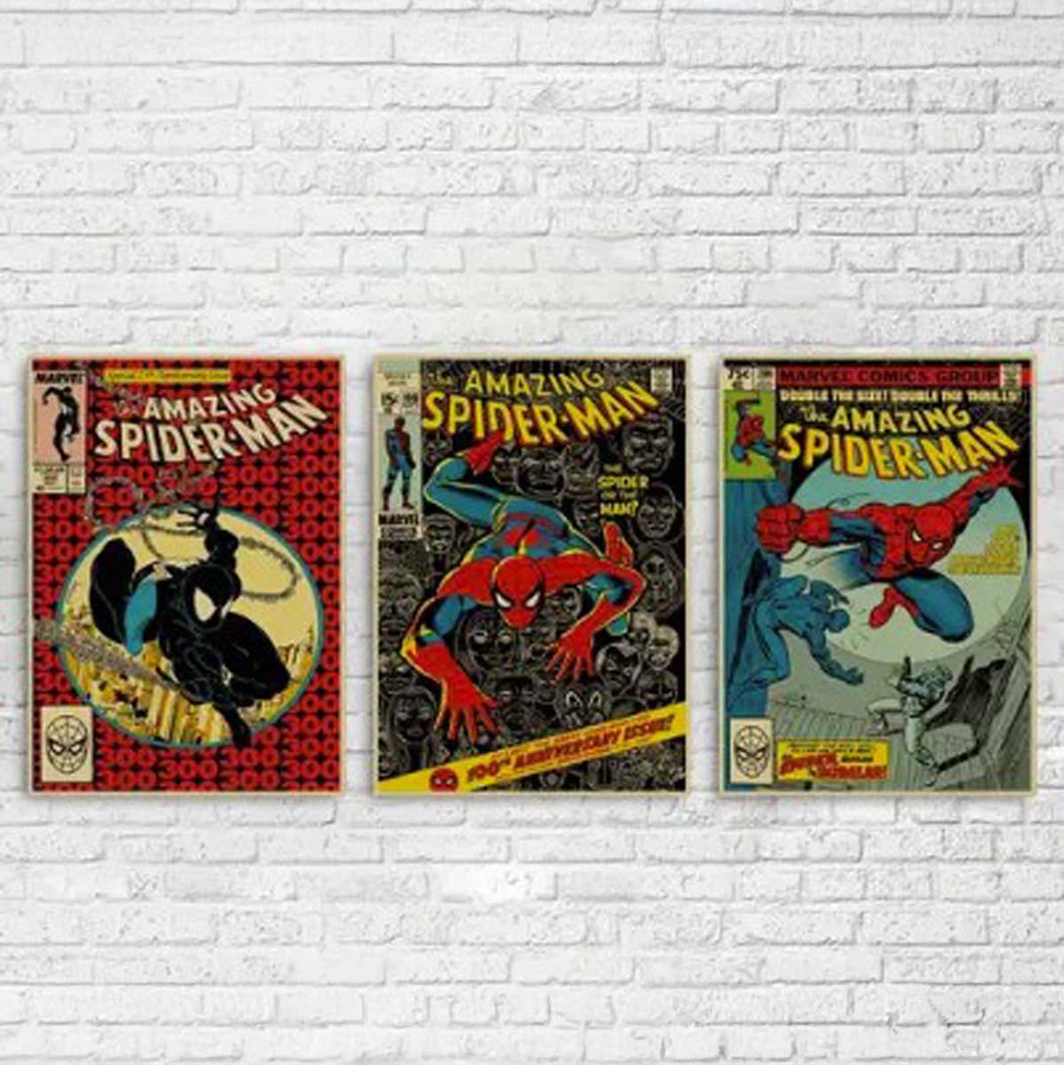 Spider-Man スパイダーマン　木製ボード　ヴィンテージ Amazing Spiderman Vintage 3 Poster Set – Rock N Sport Store