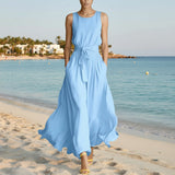 Women's Lace-Up Waist-Cinching Sleeveless Maxi Dress