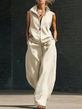 Women's Sleeveless Zippered Linen Two-Piece Set