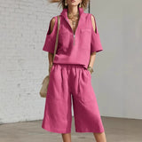 Short-Sleeve Shirt & Loose Shorts Two-Piece Set | Casual