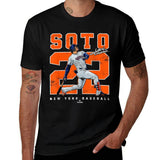 Black t-shirt with a baseball player graphic and 'Soto 22' text on a white background