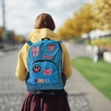 Girls Blue Peace and Love Patch Backpack