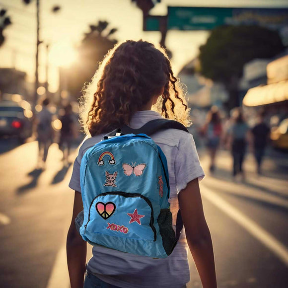 Girls Blue Peaceful School Backpack