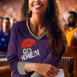 Go Hornets Purple V-Neck Long Sleeve T-Shirt, Womens Small