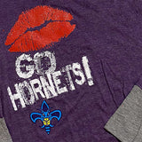 Go Hornets Purple V-Neck Long Sleeve T-Shirt, Womens Small