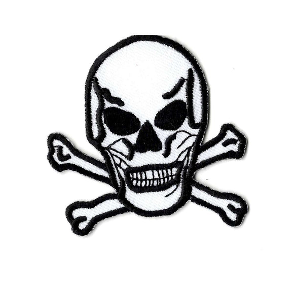 Skull and Cross bones embroidered iron on patch, white