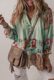 Buttoned V-Neck Floral Frill Trim Tiered Blouse