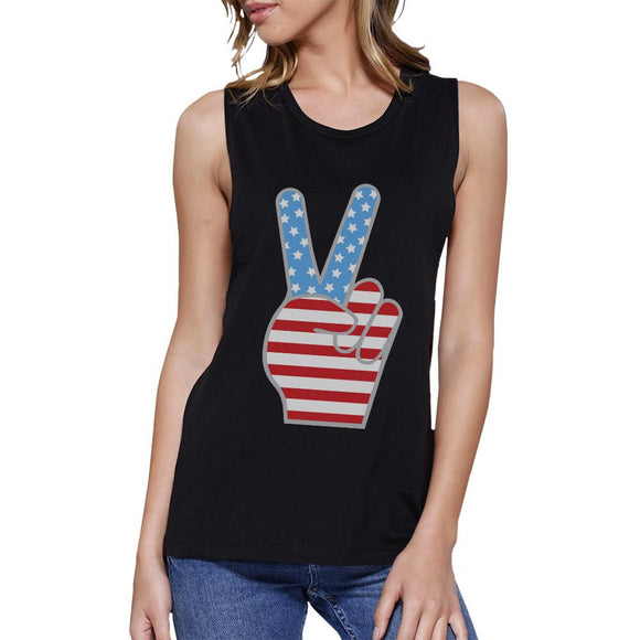 Womens American Flag Peace Sign Tank Top