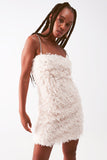 All Over Faux Feather Sleeveless Mini Dress in Cream