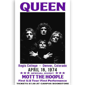 Queen Concert Poster, Denver, 1974 Repro