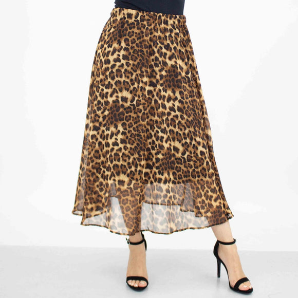 Leopard Animal Print Flare Midi Skirt