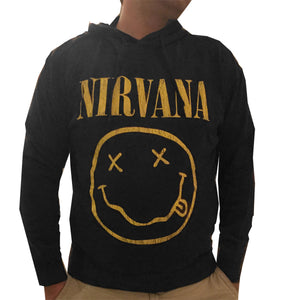Nirvana Jumbo Distressed Smiley Face Hoodie Black NEW MD