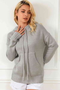 Drawstring Hooded Sweater with Pocket