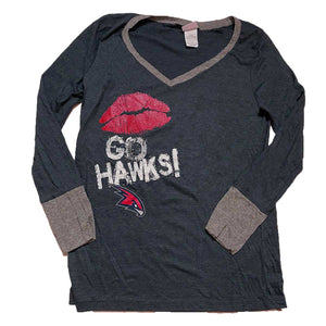 Womens Go Hawks Gray Gray V-Neck Long Sleeve T-Shirt